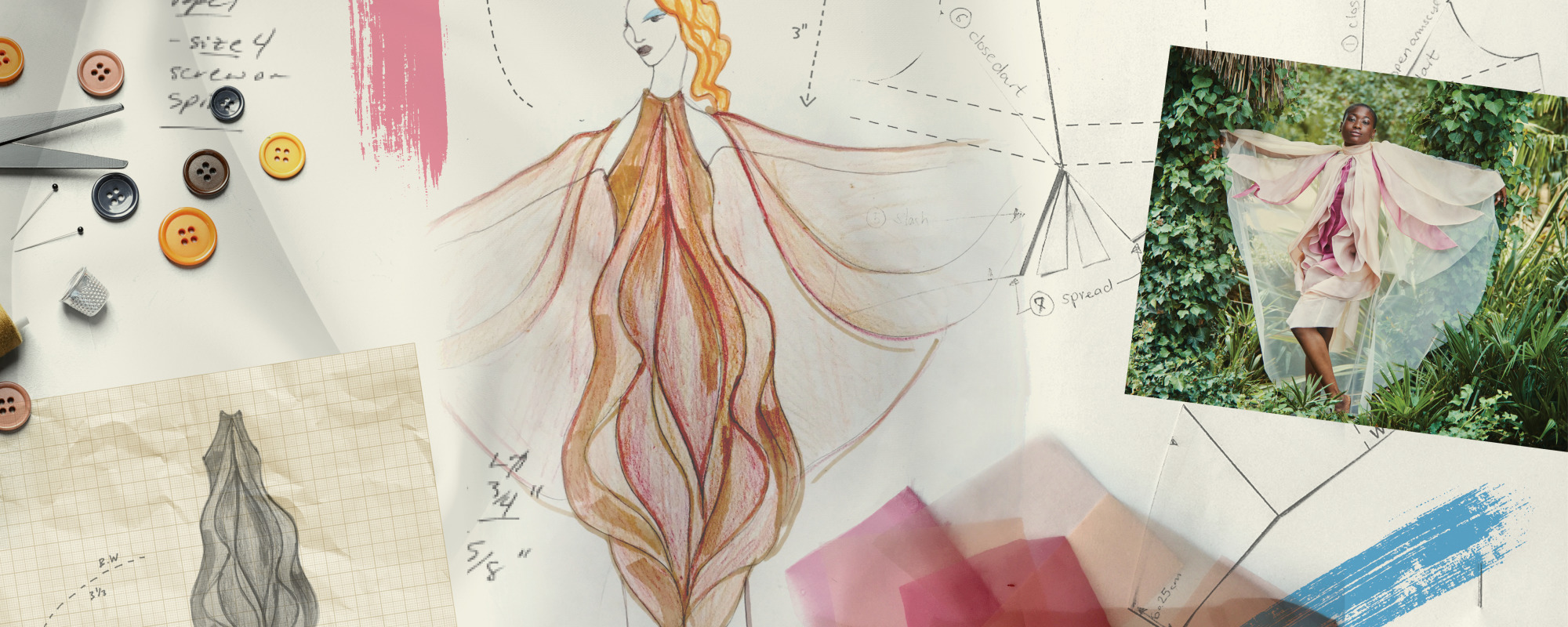 Sketches of a vulva-inspired dress design